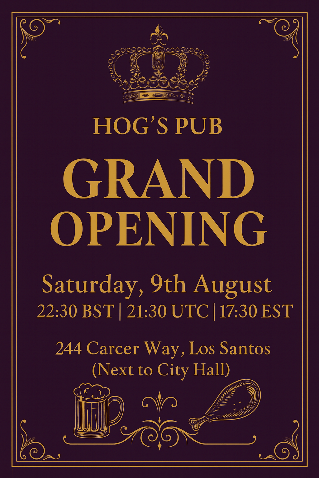 🍻 Hog’s Pub Grand Opening – This Saturday Night! 🍻Where Heroes&nbsp;Unwind.